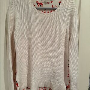 LOFT Cream Sweater with Red and Black Floral Accents
